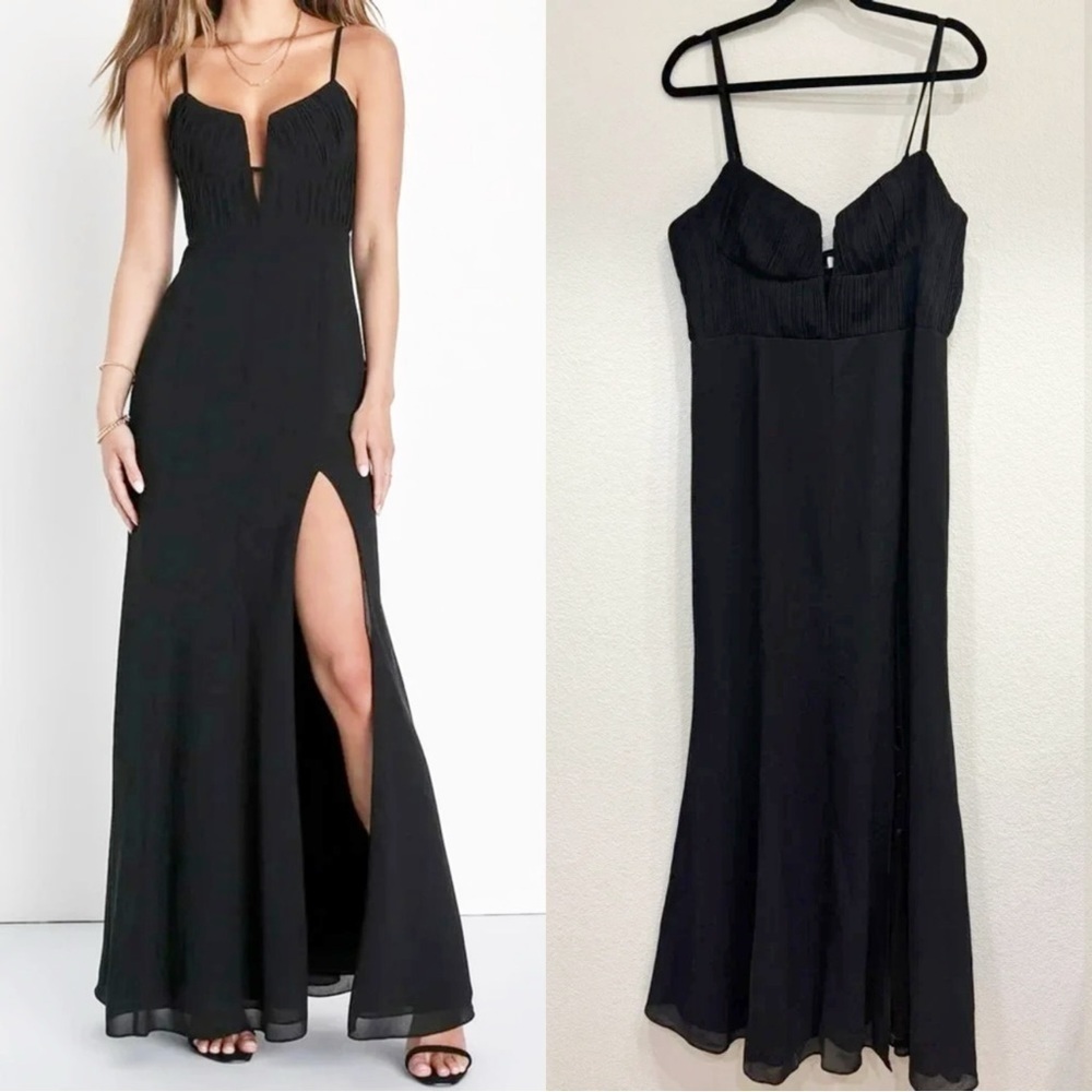 XL - NWOT‎ Lulus Sweetest Splendor Black Sleeveless Pleated Bustier Maxi Dress
